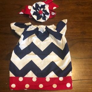 Red, White & Blue Pillowcase Dress with Hair piece